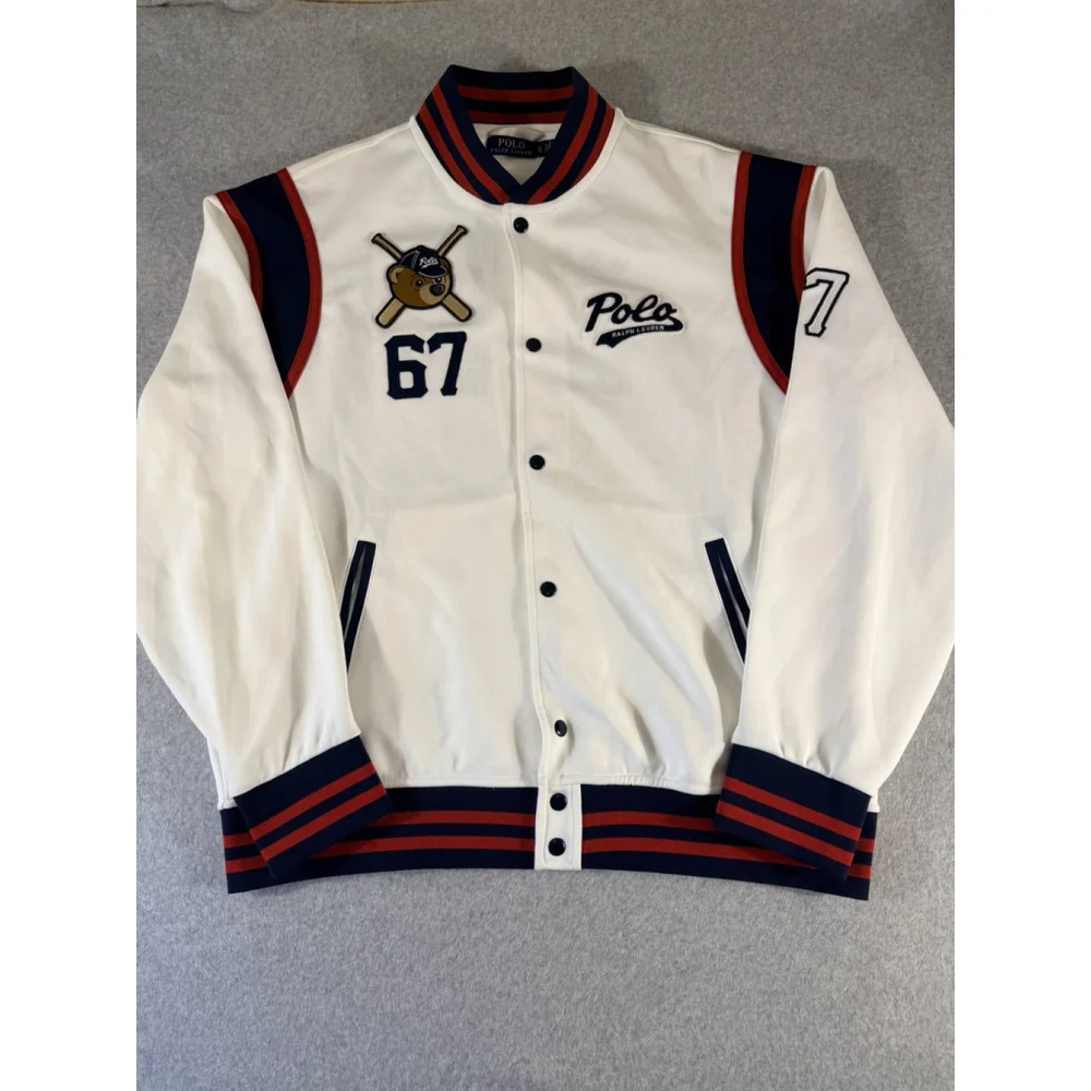 Polo Ralph Lauren Polo Bears 67 Baseball Jacket Mens Large White/Blue/Red - Picture 2 of 12